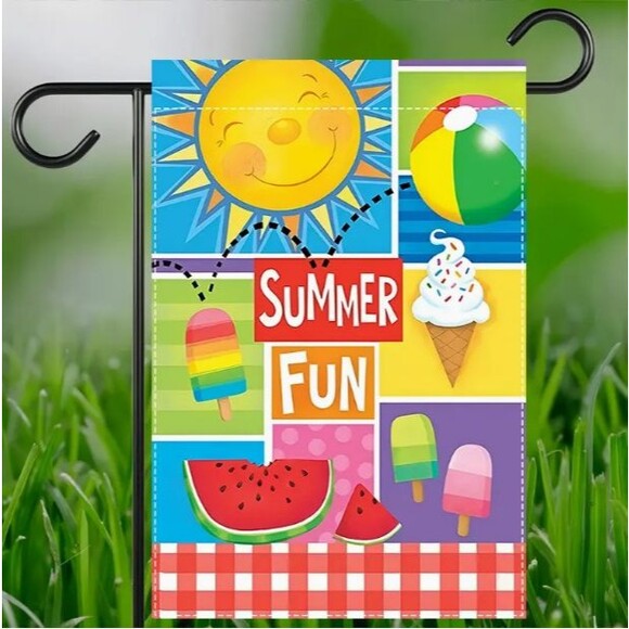 Garden Flag 12x18in Burlap Summer Fun - Picture 1 of 1